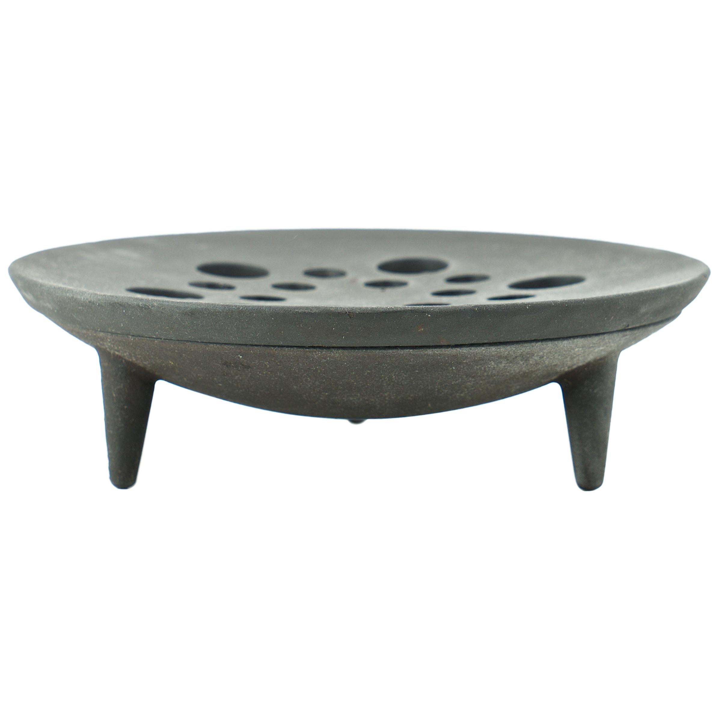 Danish Cast Iron Tripod Moon Crater Dish Cabin Candelabra Midcentury Sculpture For Sale