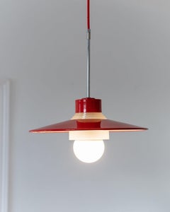 Danish Ceiling Light Made of Red Metal and Glass Mid-Century Design, 1960s