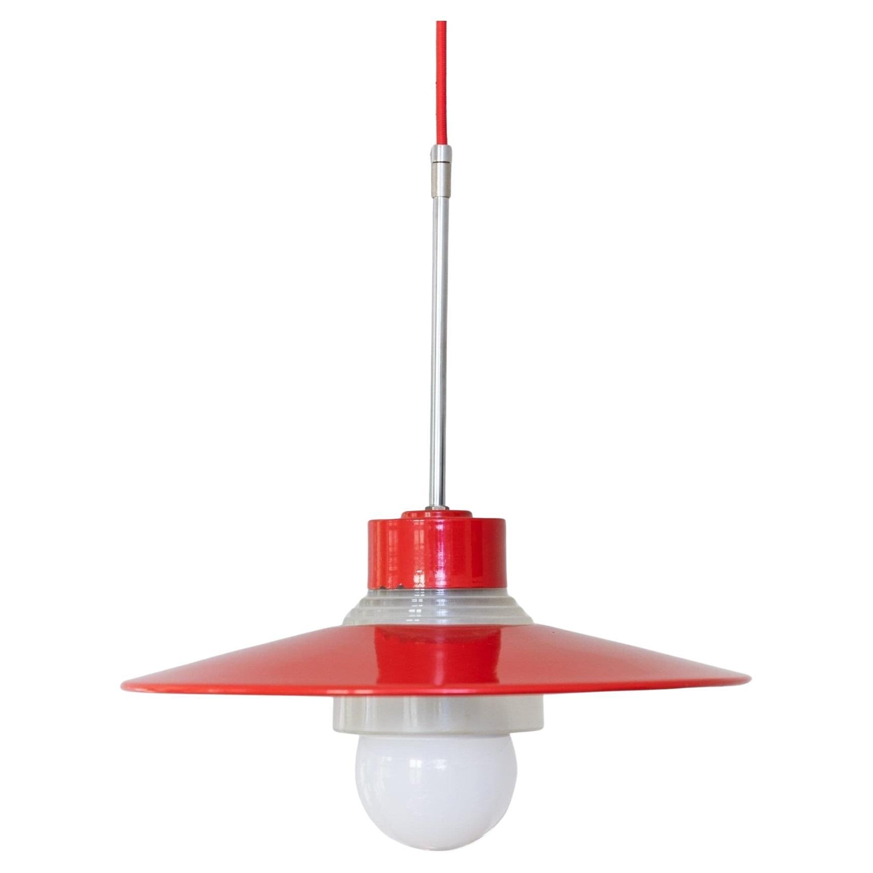 Danish Ceiling Light Made of Red Metal and Glass Mid-Century Design, 1960s For Sale