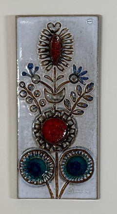 Danish Ceramic Abstract Flower Wall Plaque by Soholm
