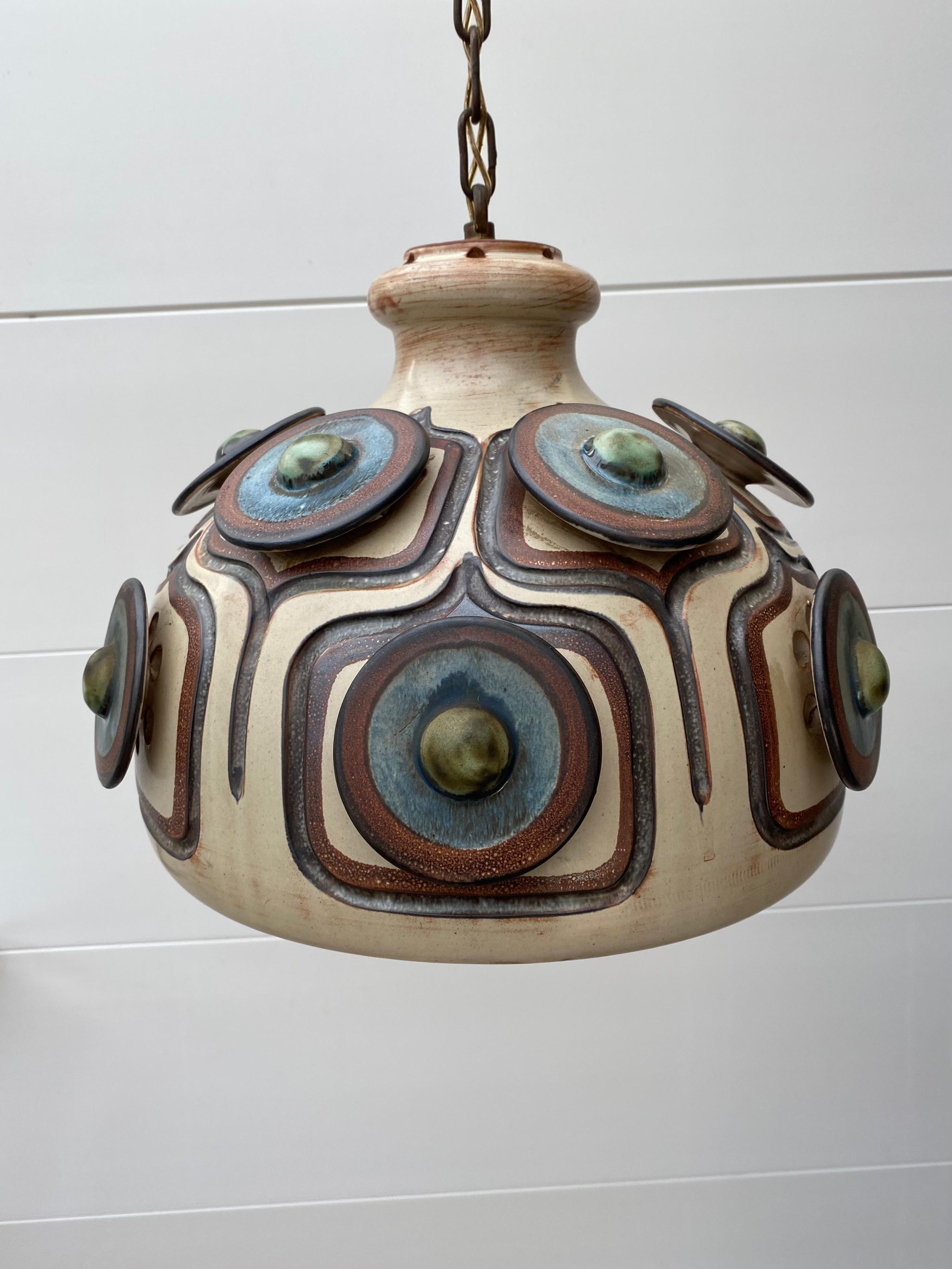 Danish Ceramic Pendant Lamp, Chandelier by Jette Helleroe for Axella circa 1970s 4