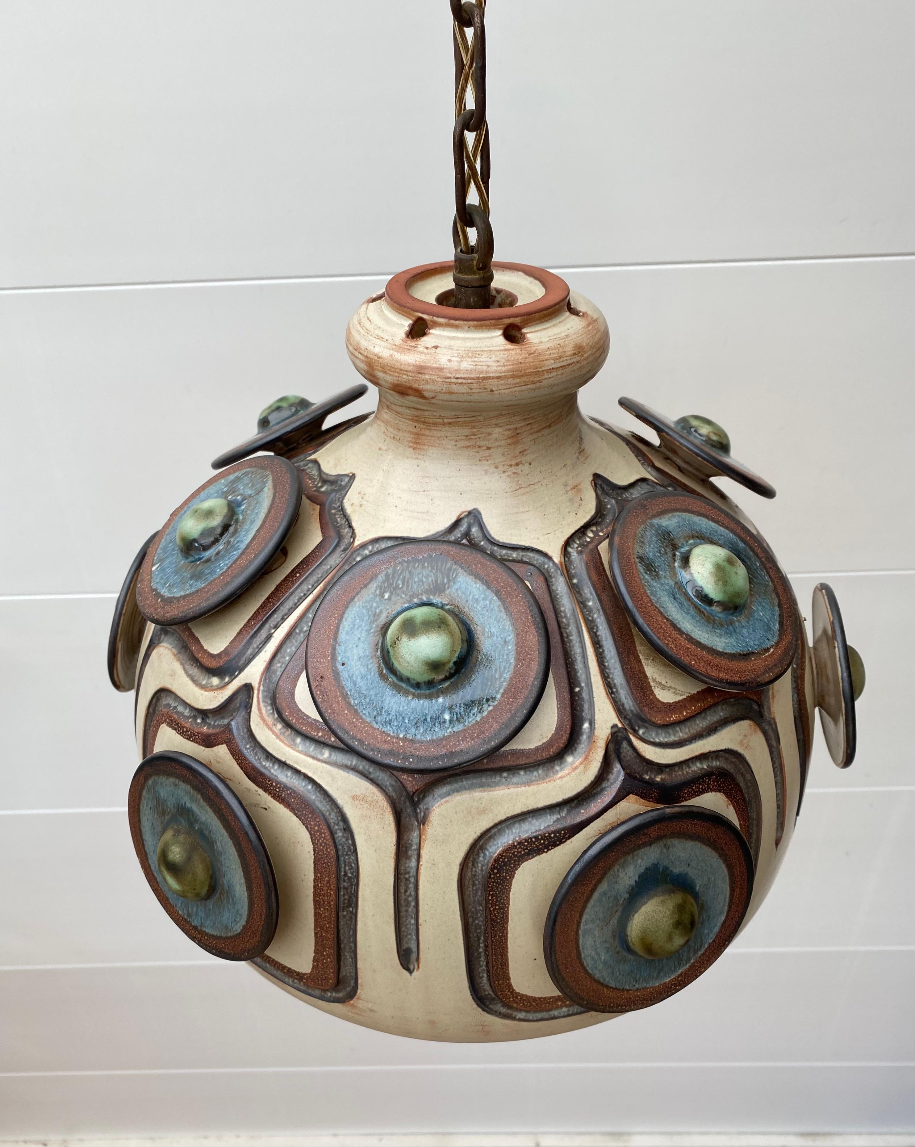 Danish Ceramic Pendant Lamp, Chandelier by Jette Helleroe for Axella circa 1970s 5