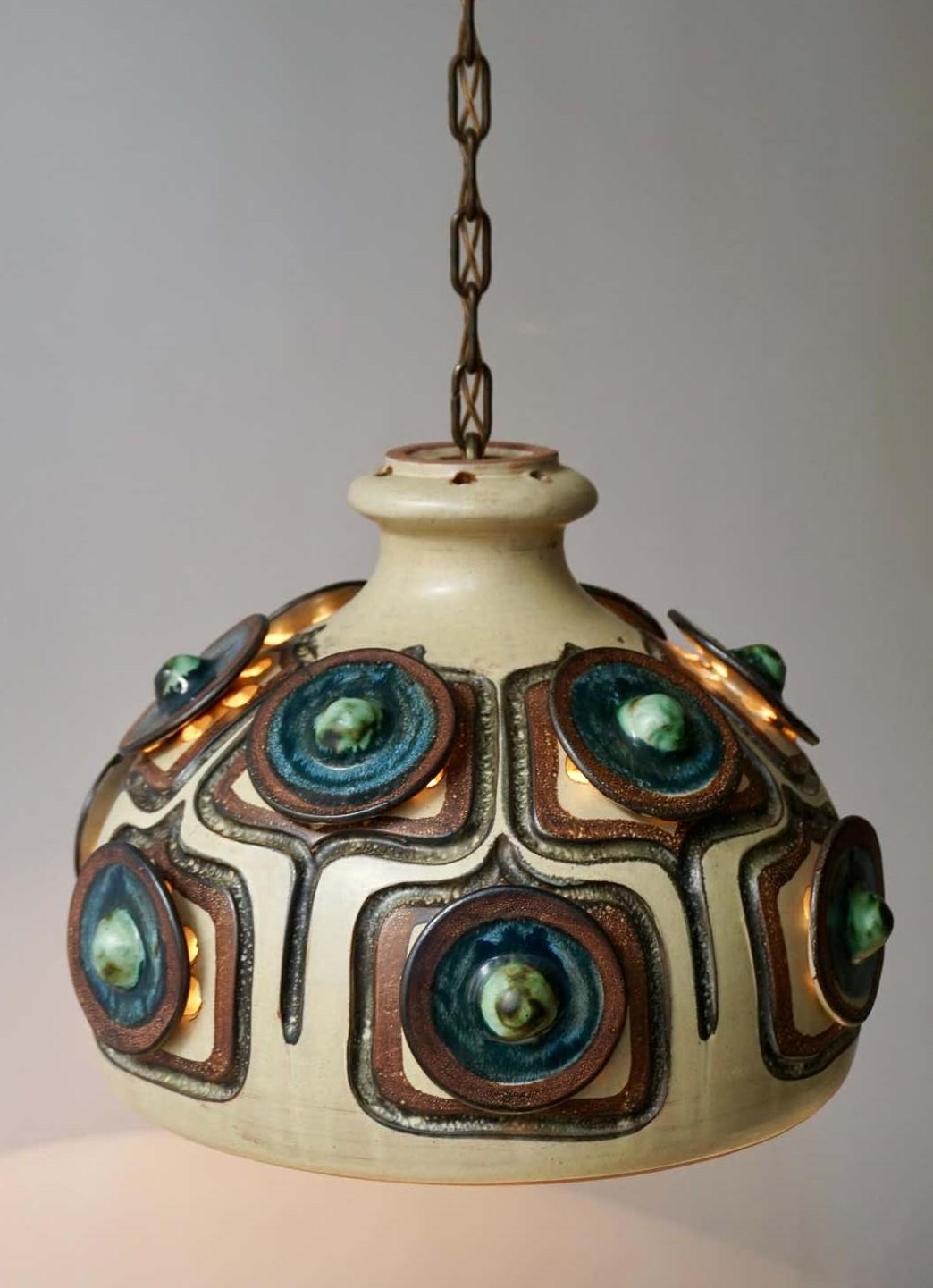 Scandinavian Modern Danish Ceramic Pendant Lamp, Chandelier by Jette Helleroe for Axella circa 1970s