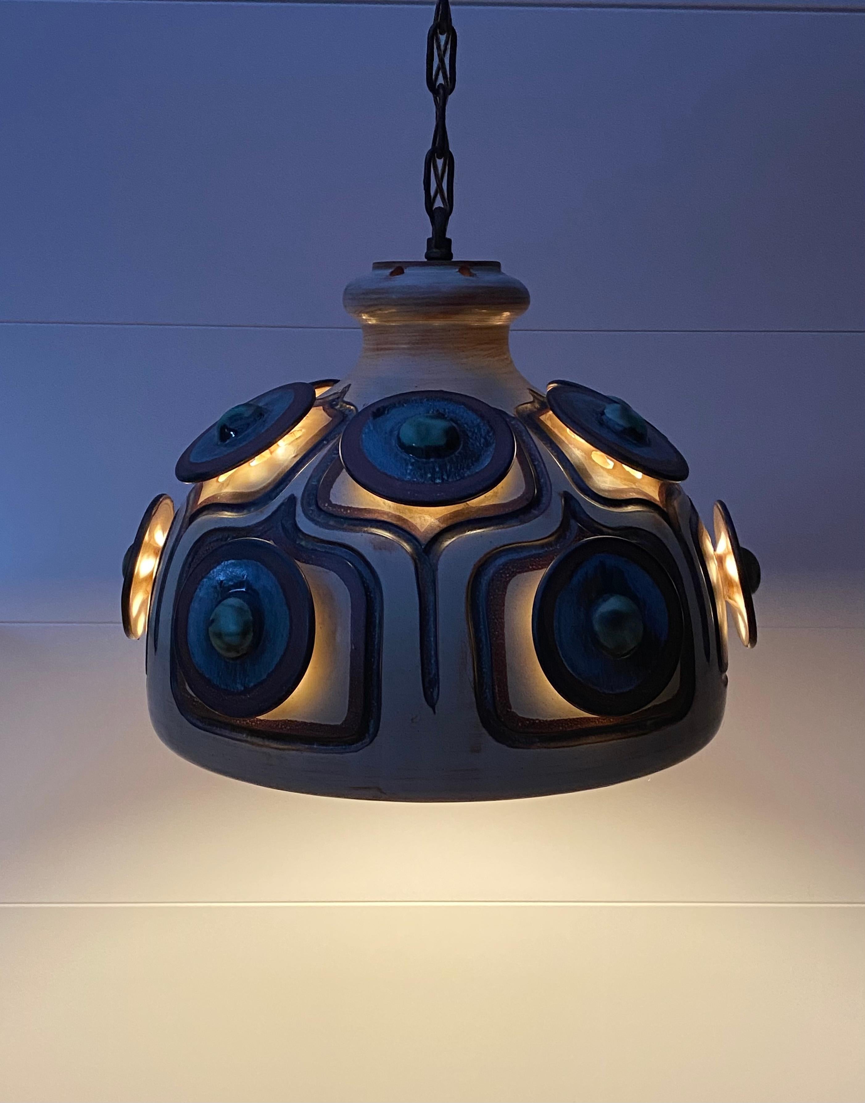 Danish Ceramic Pendant Lamp, Chandelier by Jette Helleroe for Axella circa 1970s In Good Condition In Schagen, NL