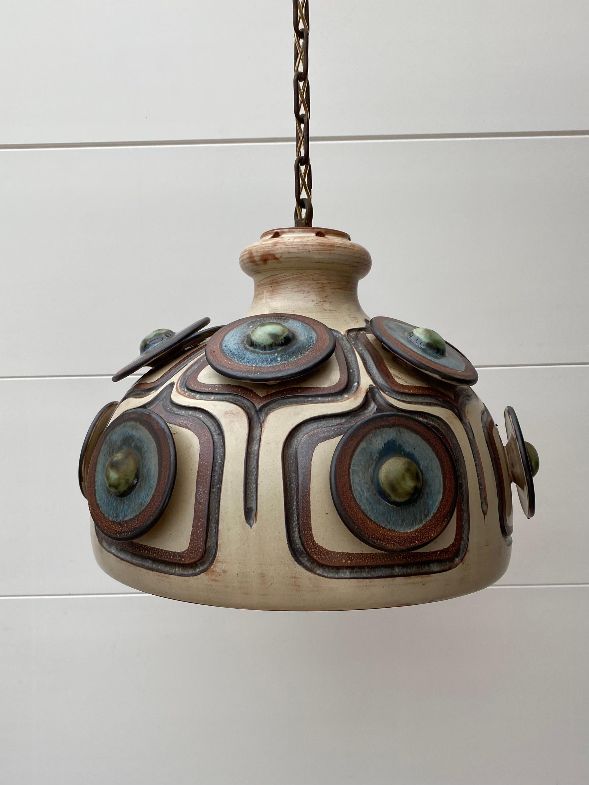 Danish Ceramic Pendant Lamp, Chandelier by Jette Helleroe for Axella circa 1970s 3