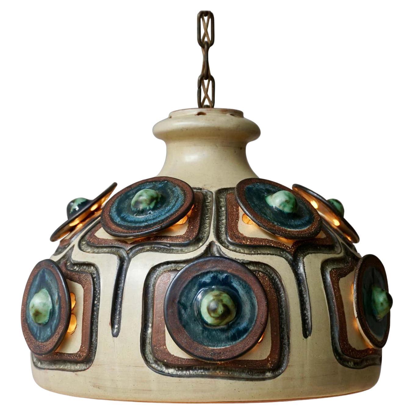 Danish Ceramic Pendant Lamp, Chandelier by Jette Helleroe for Axella circa 1970s