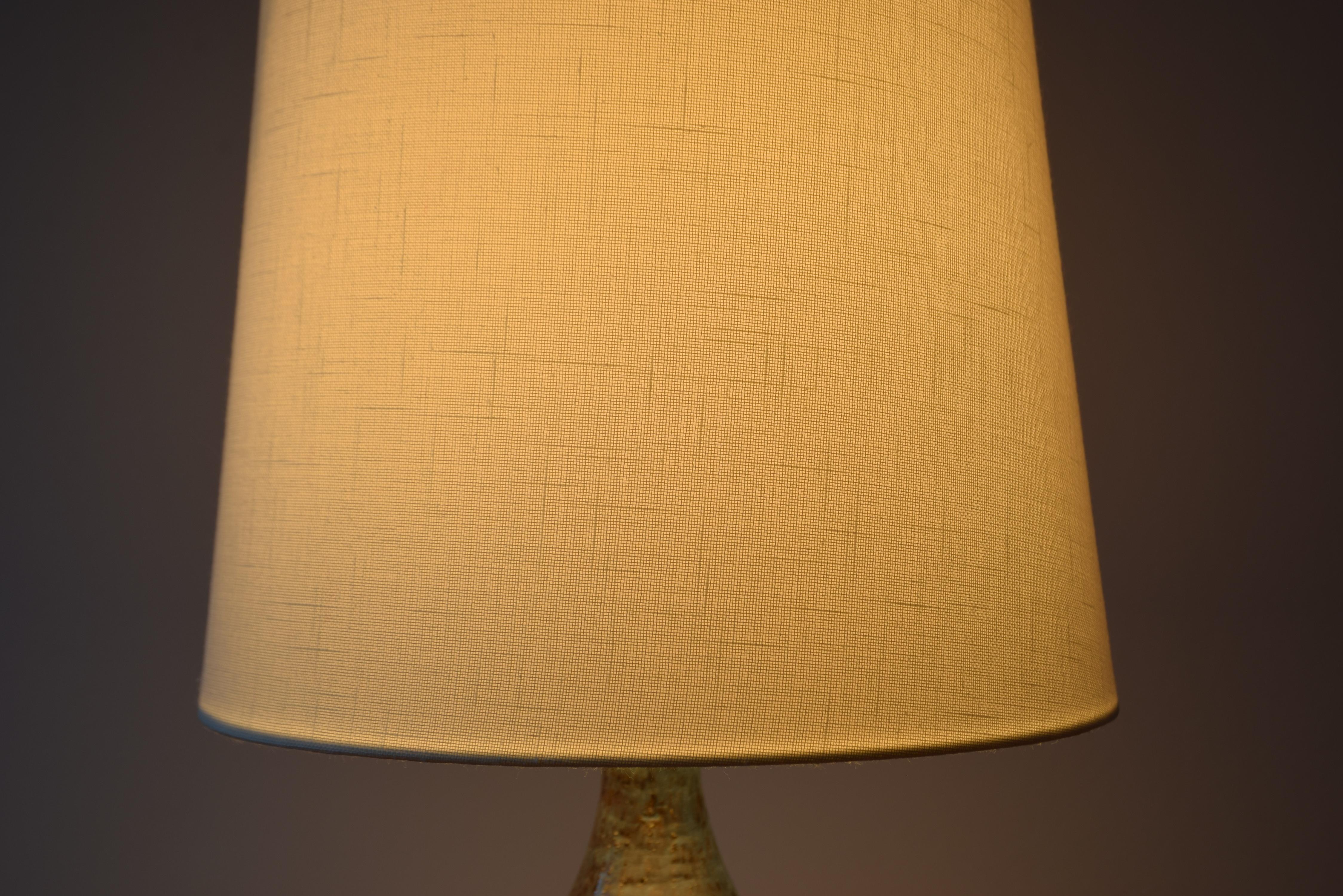 Danish Ceramic Table Lamp Blue and Brown Glaze with Shade, Modern, 1960s 4