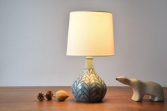Danish Ceramic Table Lamp by Margrethe Dybdahl, Hand-painted Blue Decor, 1980