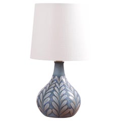 Danish Ceramic Table Lamp by Margrethe Dybdahl, Hand-painted Blue Decor, 1980
