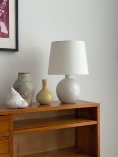Danish ceramic table lamp from the mid-20th century, white glaze, spherical base