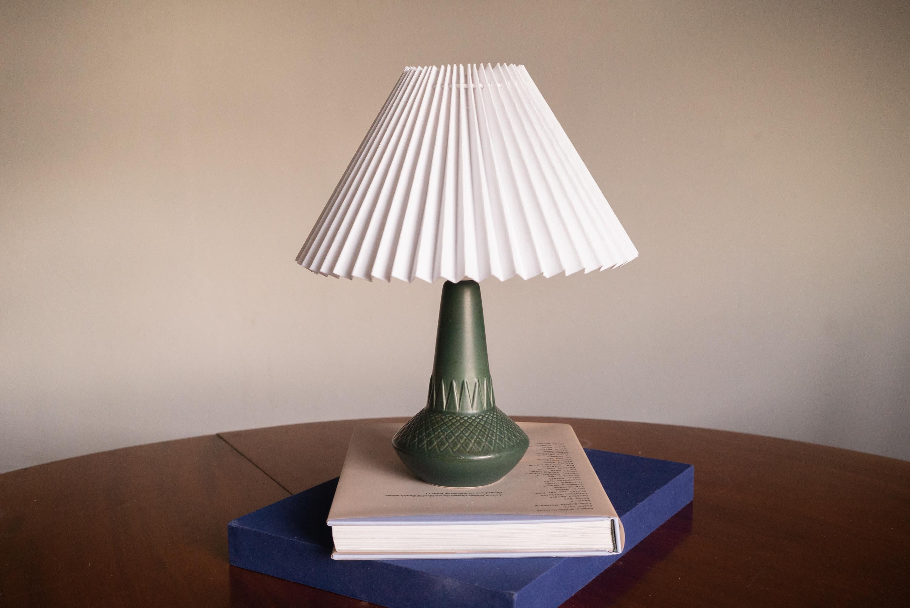 A table lamp produced by Søholm Keramik, located on the island of Bornholm in Denmark. Features a highly artistic incised decor.

Sold without lampshade. Stated dimensions exclude the lampshade. Height includes socket.


