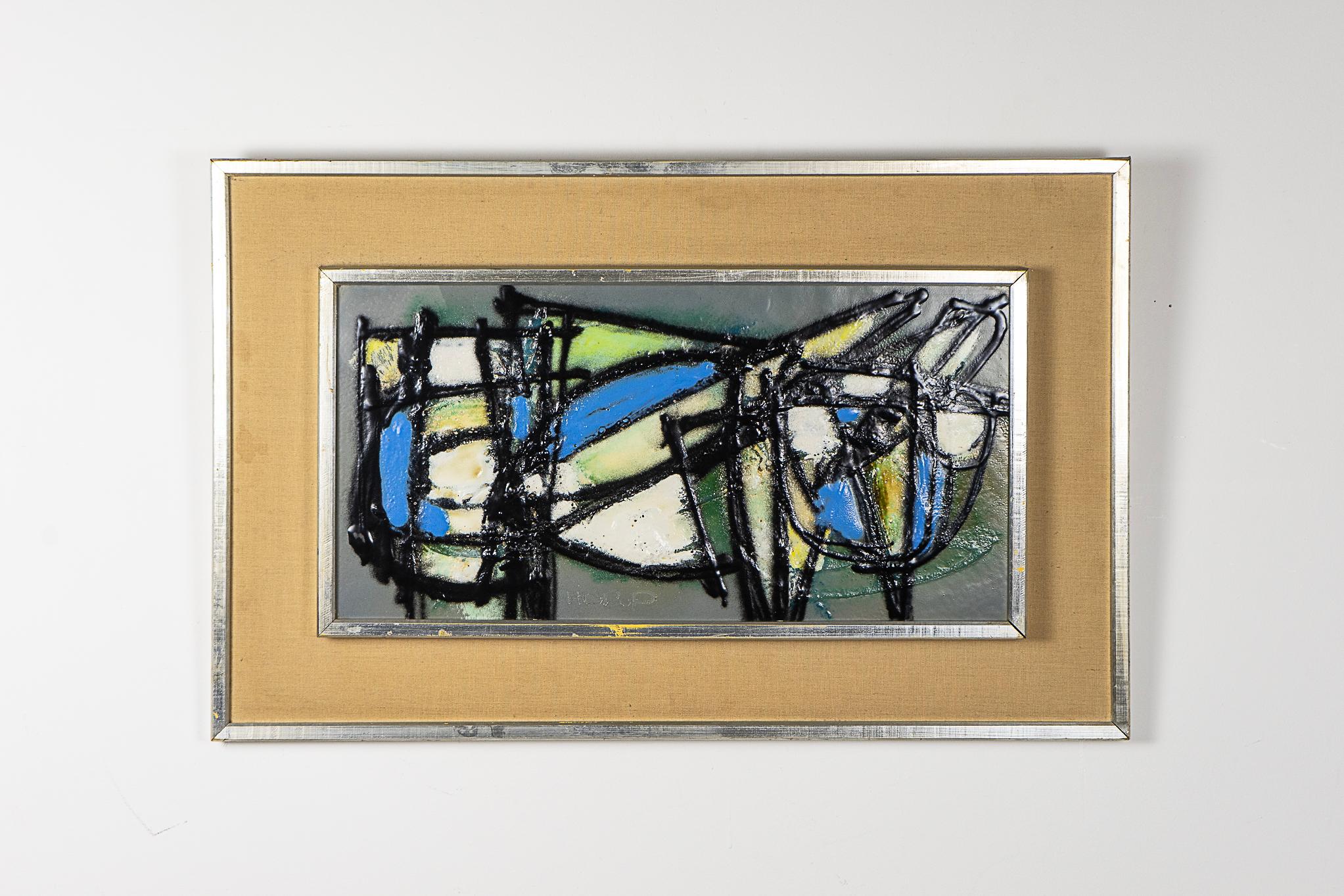Ceramic Danish wall art by Knud Horup, circa 1960s. Incredibly unique beautiful abstract motif with lots of texture. Robust double frame, a statement piece!

Please inquire for international and remote shipping rates.