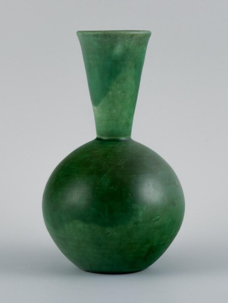 Glazed Danish ceramicist. Ceramic vase with glaze in green tones. Mid-20th century. For Sale
