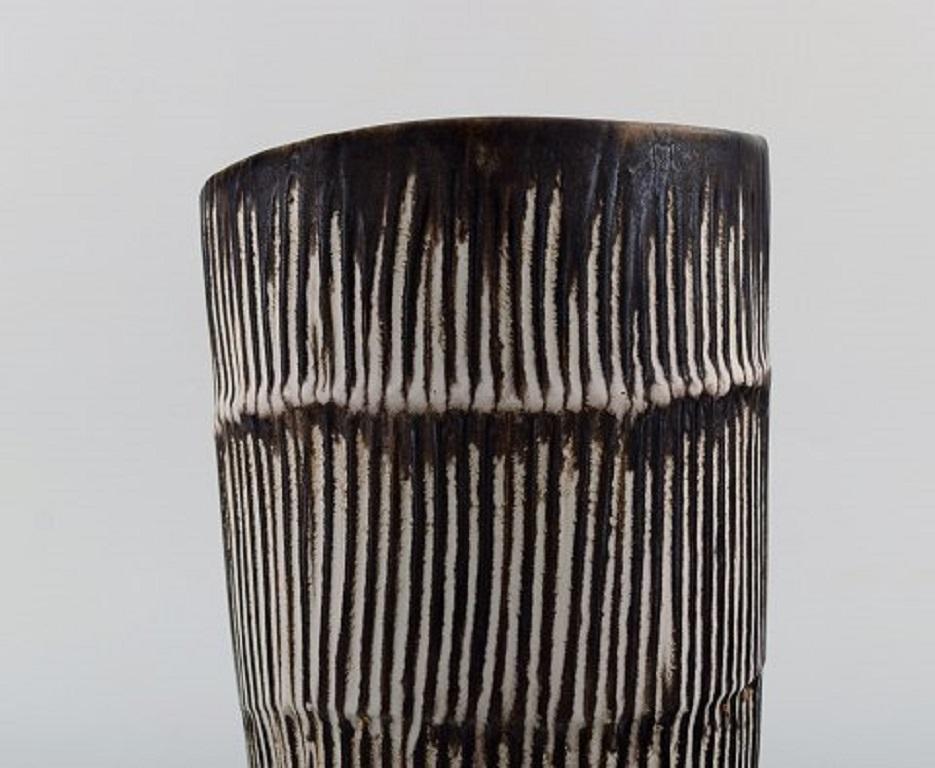 Scandinavian Modern Danish Ceramist, Large Glazed Ceramic Vase with Fluted Body, 1960s-1970s