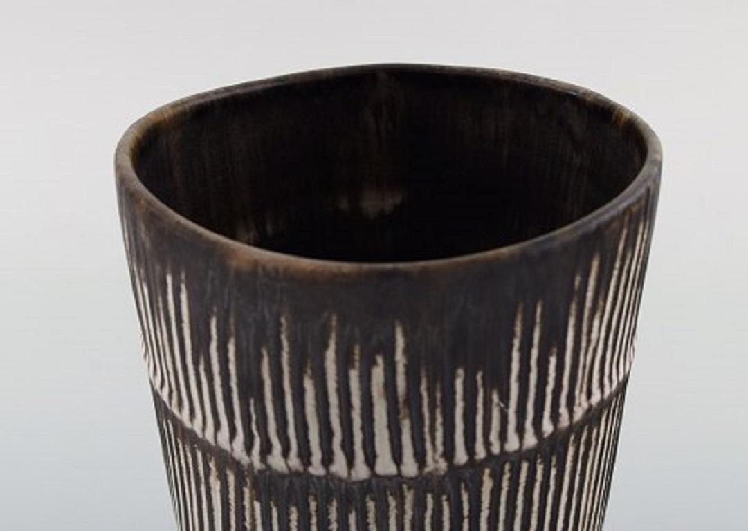 Mid-20th Century Danish Ceramist, Large Glazed Ceramic Vase with Fluted Body, 1960s-1970s