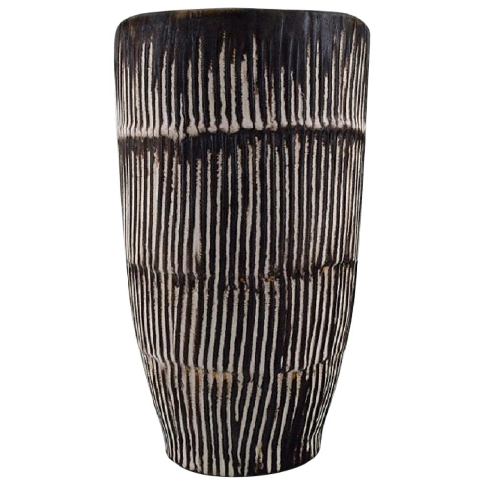 Danish Ceramist, Large Glazed Ceramic Vase with Fluted Body, 1960s-1970s