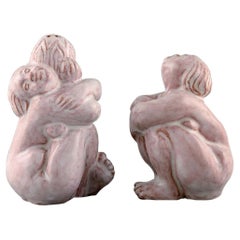 Danish Ceramist, Salt/Pepper Set in White Glazed Stoneware Shaped as Naked Women