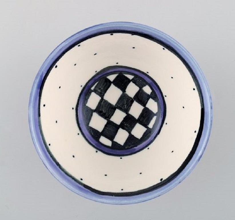 Danish Ceramist, Unique Bowl in Hand Painted Ceramics, Checkered Design In Good Condition For Sale In Copenhagen, DK