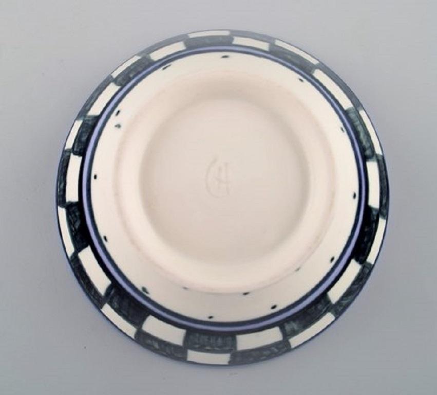 Danish Ceramist, Unique Bowl in Hand Painted Ceramics, Checkered Design For Sale 1