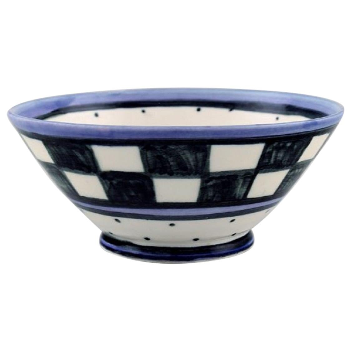 Danish Ceramist, Unique Bowl in Hand Painted Ceramics, Checkered Design For Sale