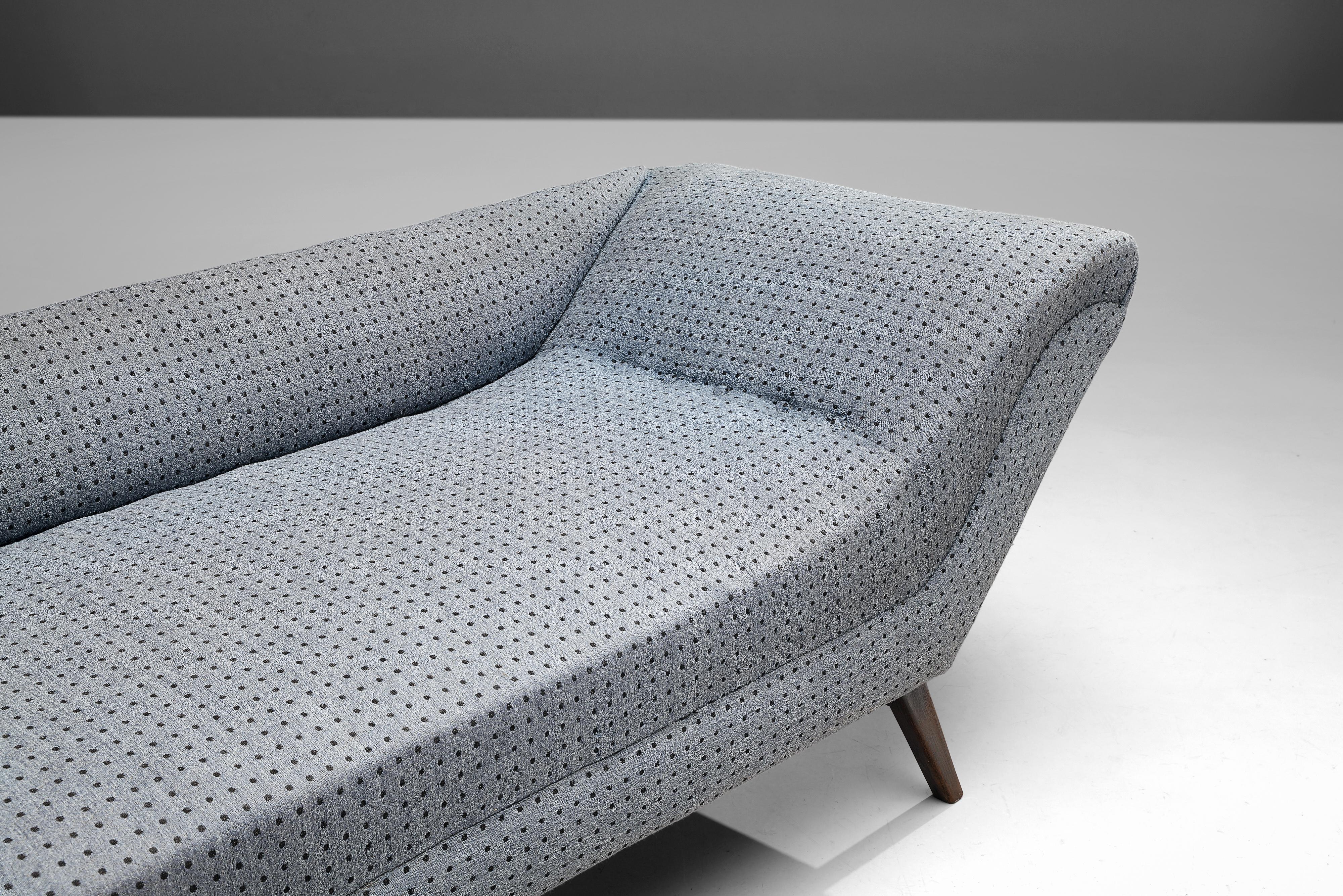 Scandinavian Modern Danish Chaise Longue in Ice Blue Dotted Upholstery