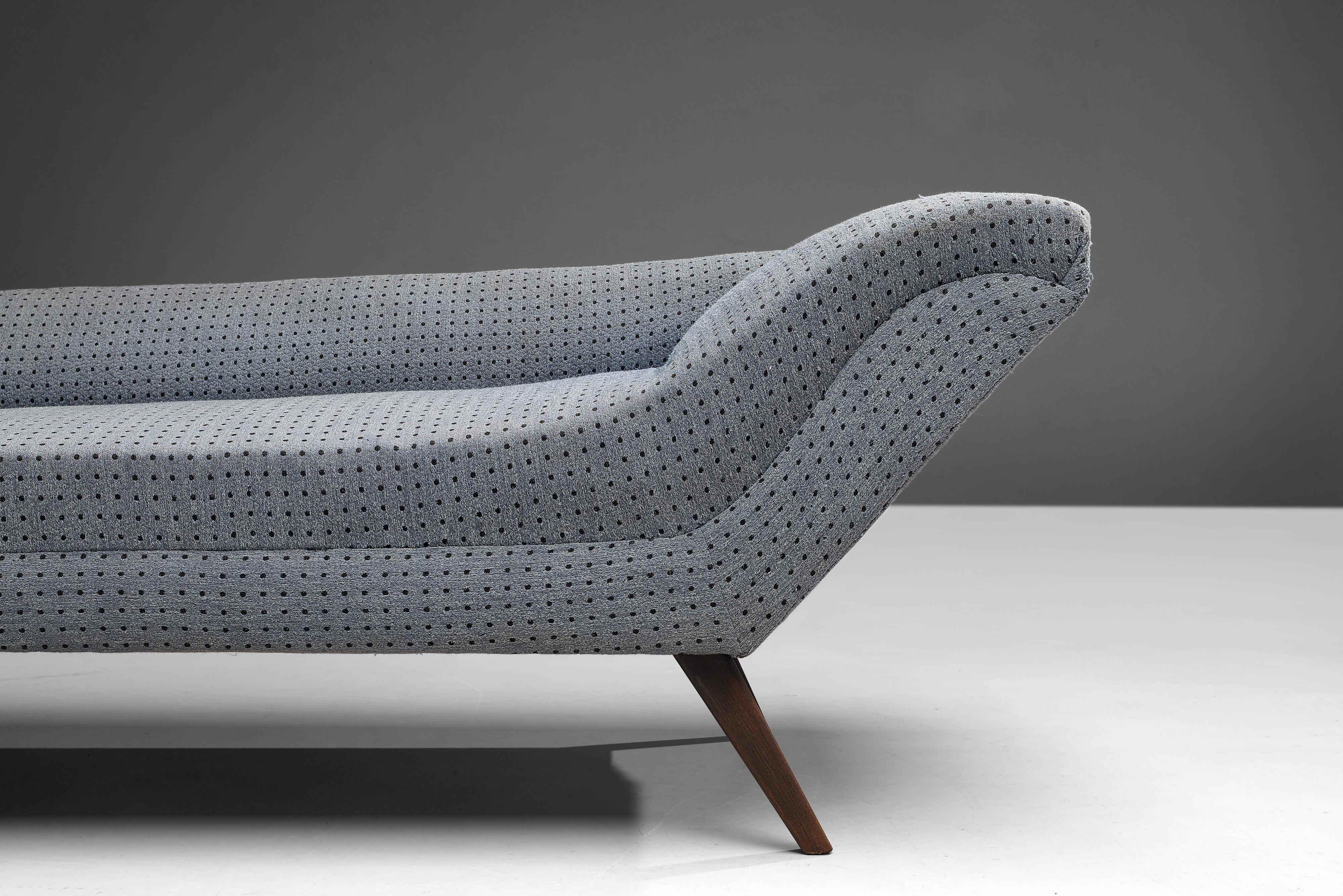 Mid-20th Century Danish Chaise Longue in Ice Blue Dotted Upholstery