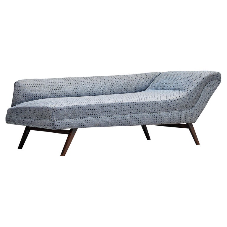 Danish Chaise Longue in Ice Blue Dotted Upholstery For Sale