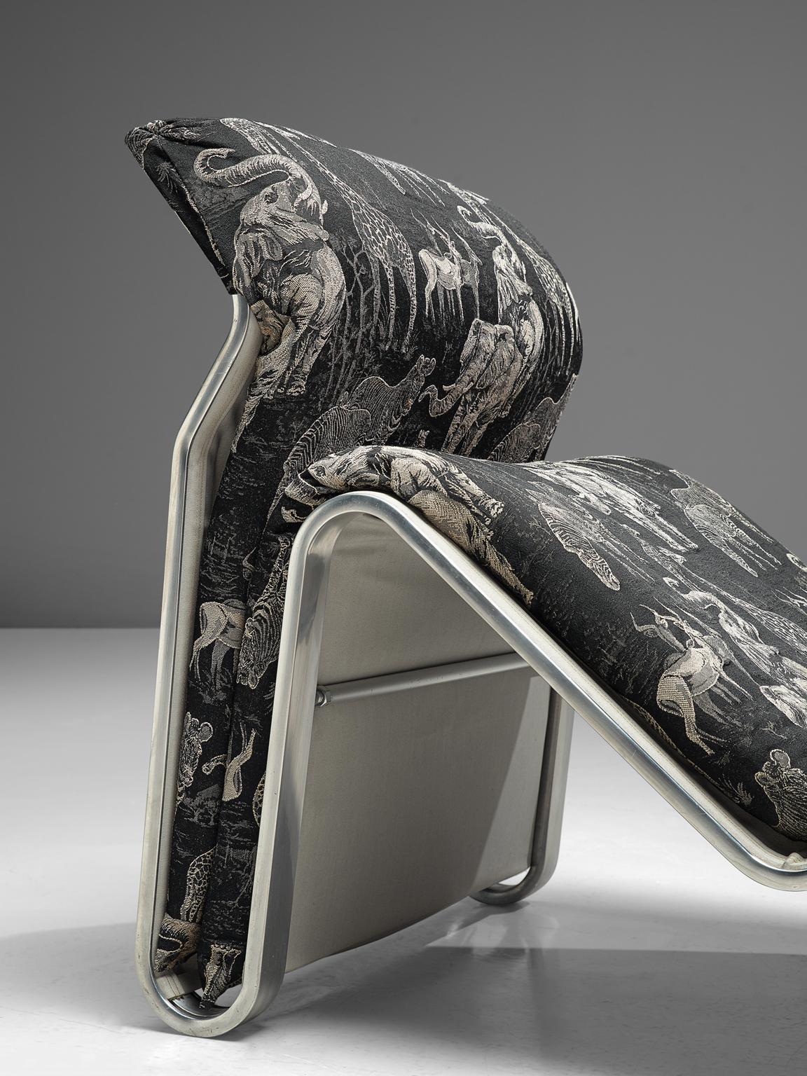 Aluminum Danish Chaise Lounge in Rare Fabric