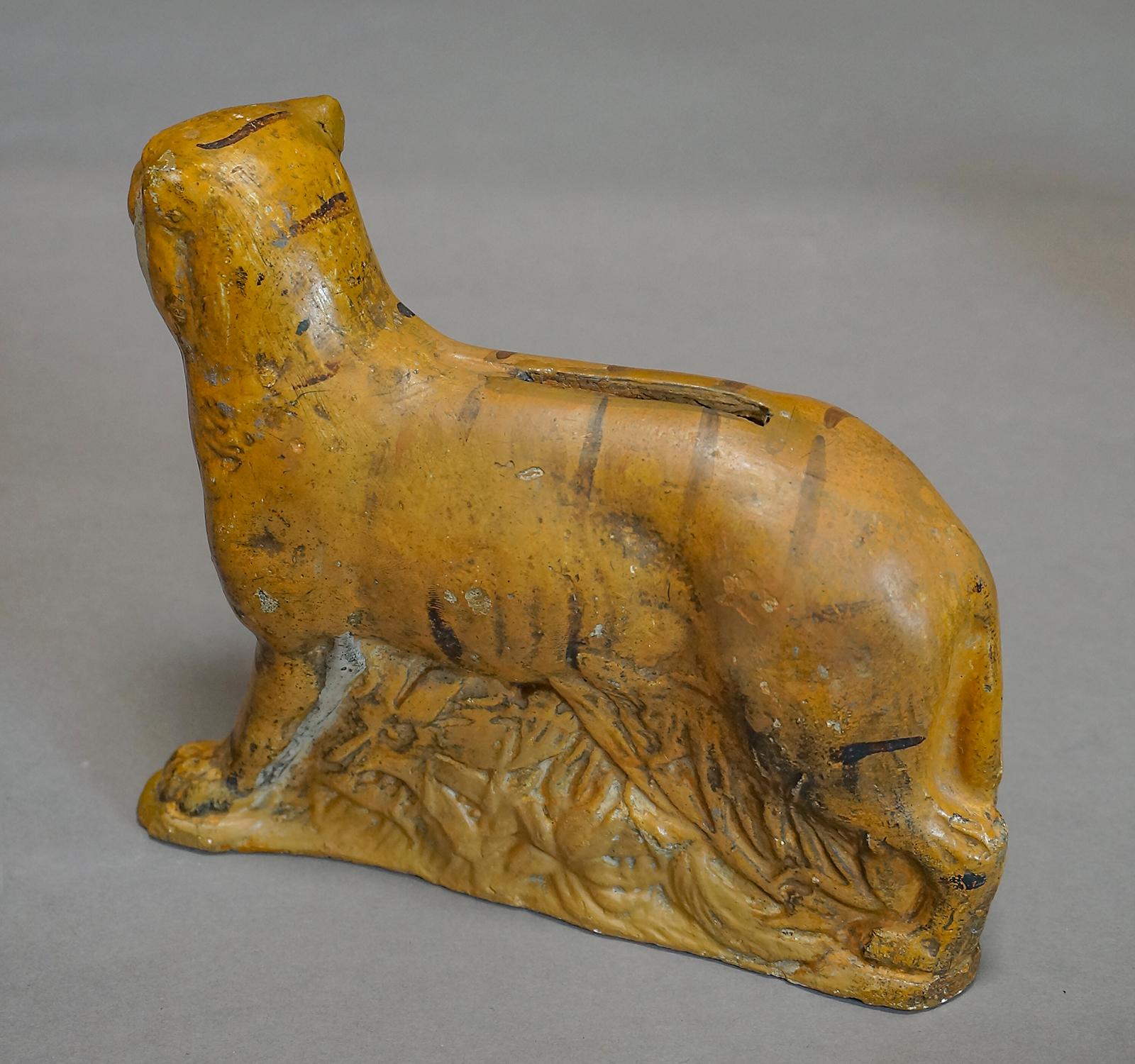 Danish Chalkware Tiger Bank In Excellent Condition In Great Barrington, MA