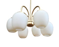 Danish Chandelier Brass and Opal Glass by Bent Karlby, 1960s