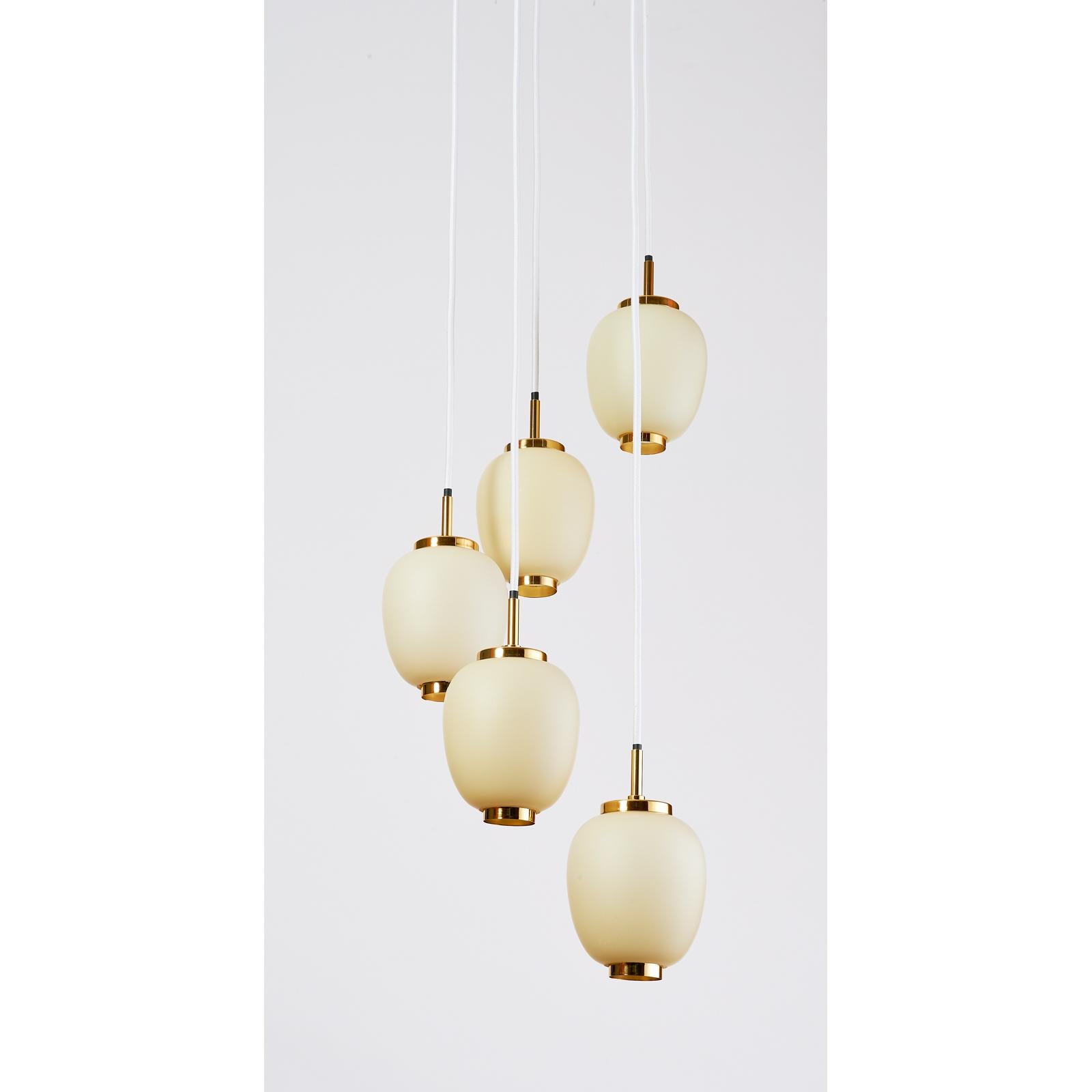 Mid-Century Modern Danish Chandelier with Five Oval Glass Shades, 1960s