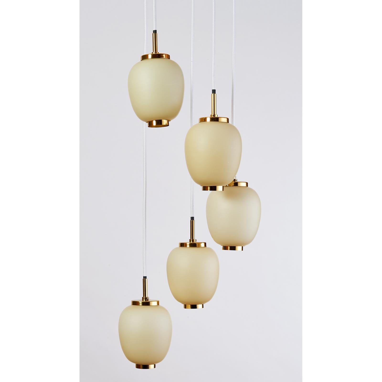 Danish Chandelier with Five Oval Glass Shades, 1960s In Good Condition In New York, NY