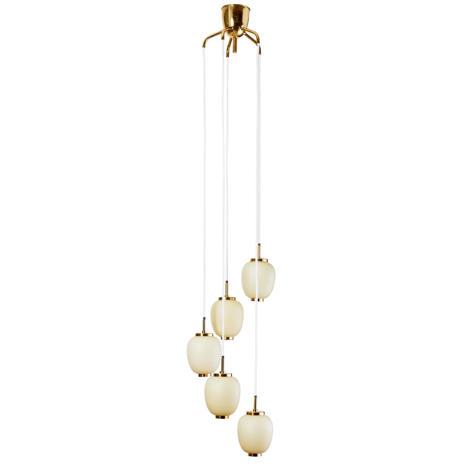 Mid-20th Century Danish Chandelier with Five Oval Glass Shades, 1960s