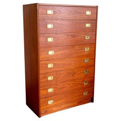 Commode 8 tiroirs danoise Campaigner Style Teck Tallboy MCM 1970 Mid Century Tall