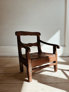 Danish Child Chair, Hand-Carved Stained Pine, British Colonial Style