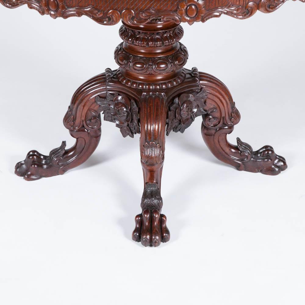 19th Century Danish Circular Carved Mahogany Centre Table with Finely Carved Base and Apron For Sale