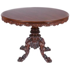 Danish Circular Carved Mahogany Centre Table with Finely Carved Base and Apron