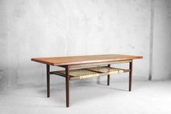 Danish Classic Teak Coffee Table with Cane Shelf, 1960s