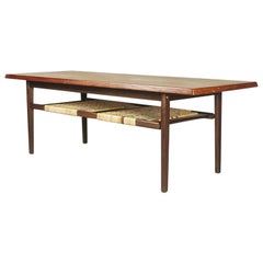 Danish Classic Teak Coffee Table with Cane Shelf, 1960s