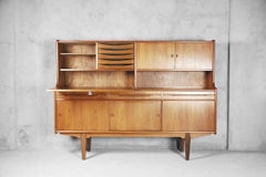 Danish Classic Teak Highboard Buffet with Drawers, Bar and Mirror, 1960s