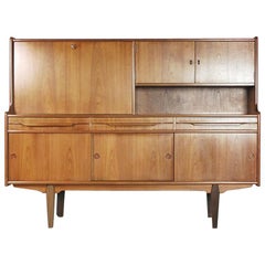 Danish Classic Teak Highboard Buffet with Drawers, Bar and Mirror, 1960s