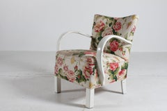 Danish Club Chair Upholstered with Floral Fabric, White Handpainted Frame 1940s