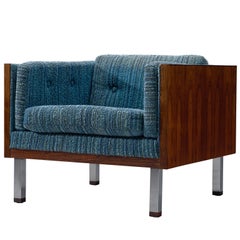 Danish Club Chair with Rosewood and Blue Upholstery
