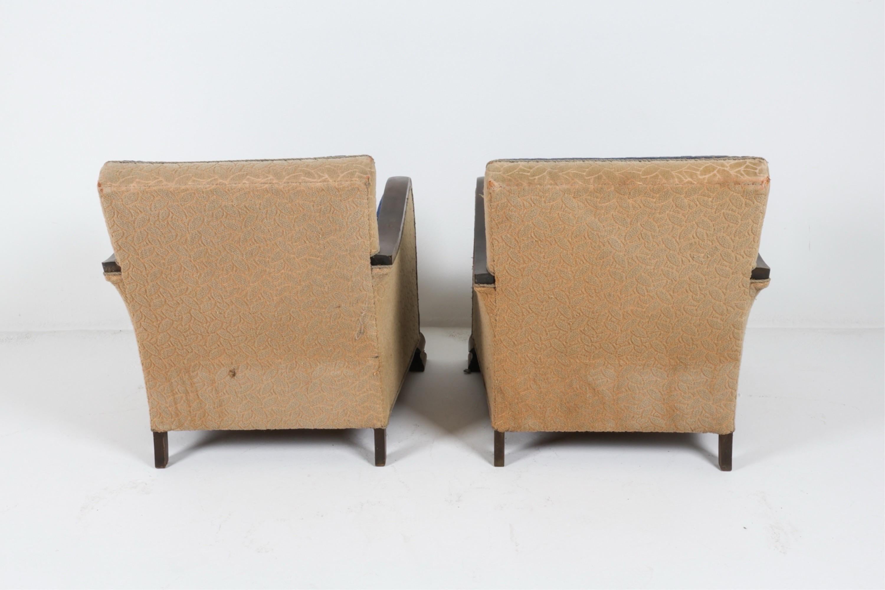 Danish Club Chairs Art Deco Style Oak and Wool Club Chairs circa 1950 9