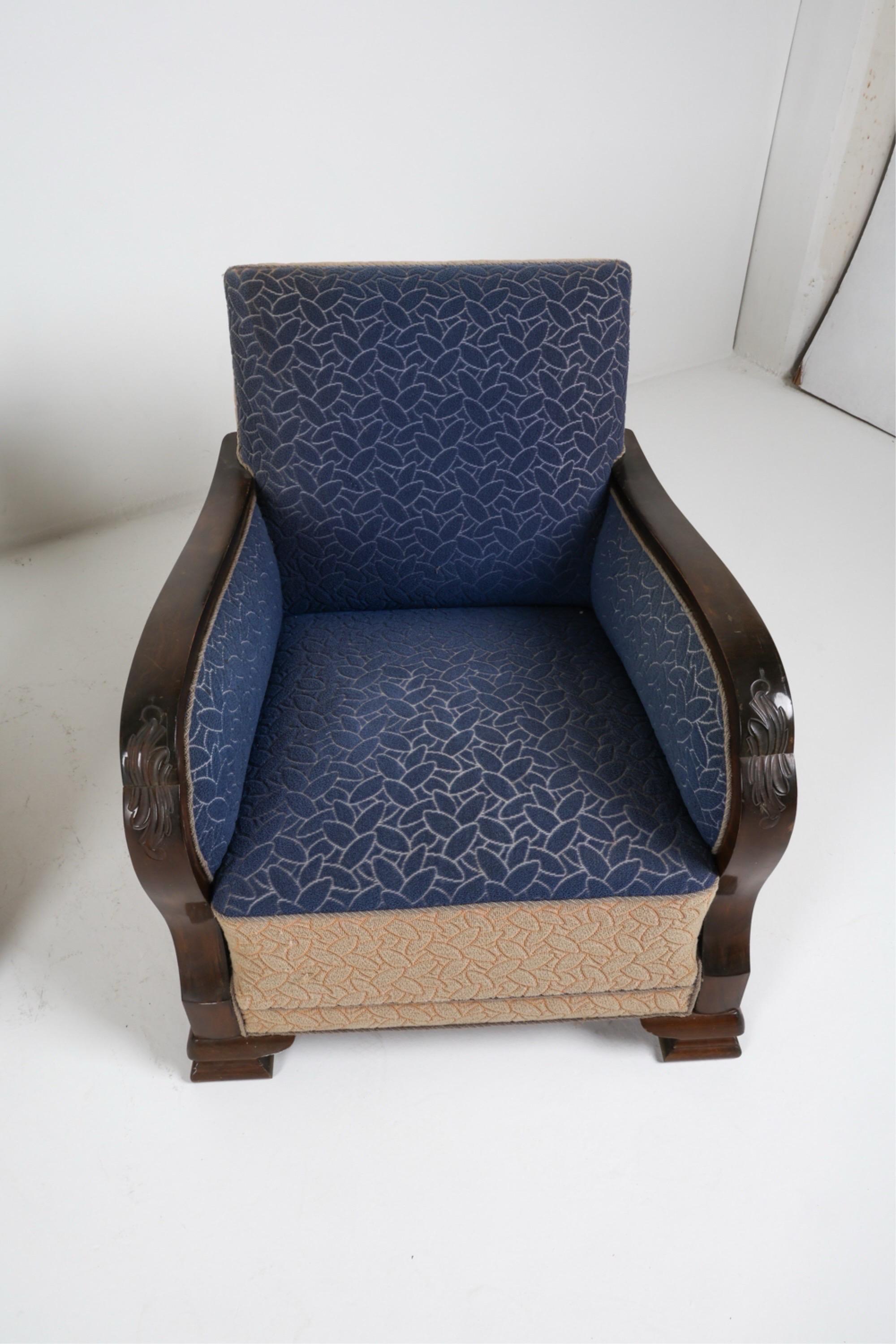 Danish Club Chairs Art Deco Style Oak and Wool Club Chairs circa 1950 11