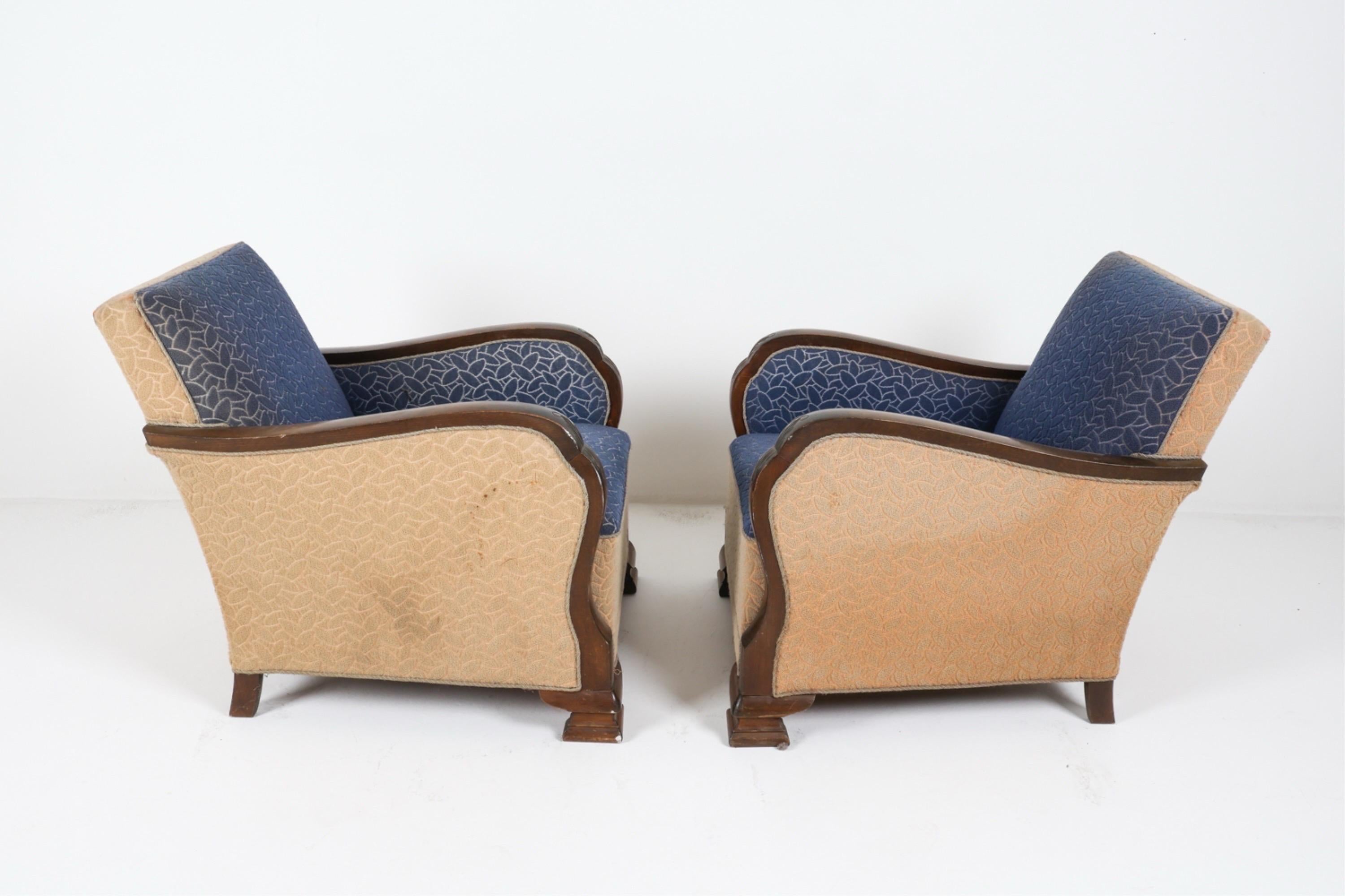 Danish Club Chairs Art Deco Style Oak and Wool Club Chairs circa 1950 12
