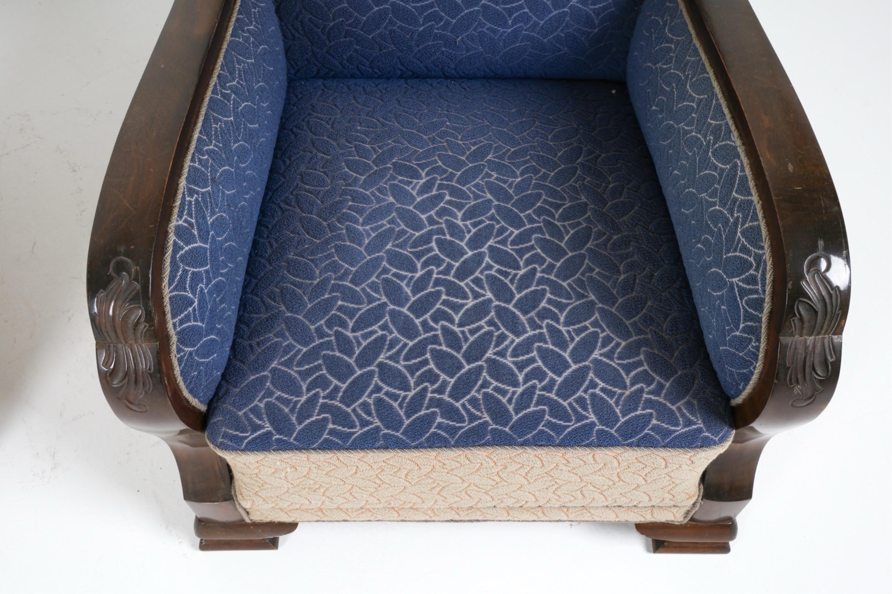 20th Century Danish Club Chairs Art Deco Style Oak and Wool Club Chairs circa 1950
