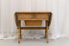 Danish Coffee or Sewing Table in Oak and Rattan, 1970s.