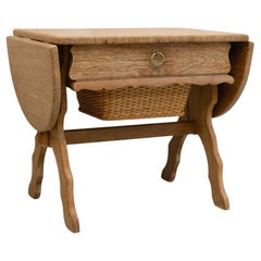 Danish Coffee or Sewing Table in Oak and Rattan, 1970s.