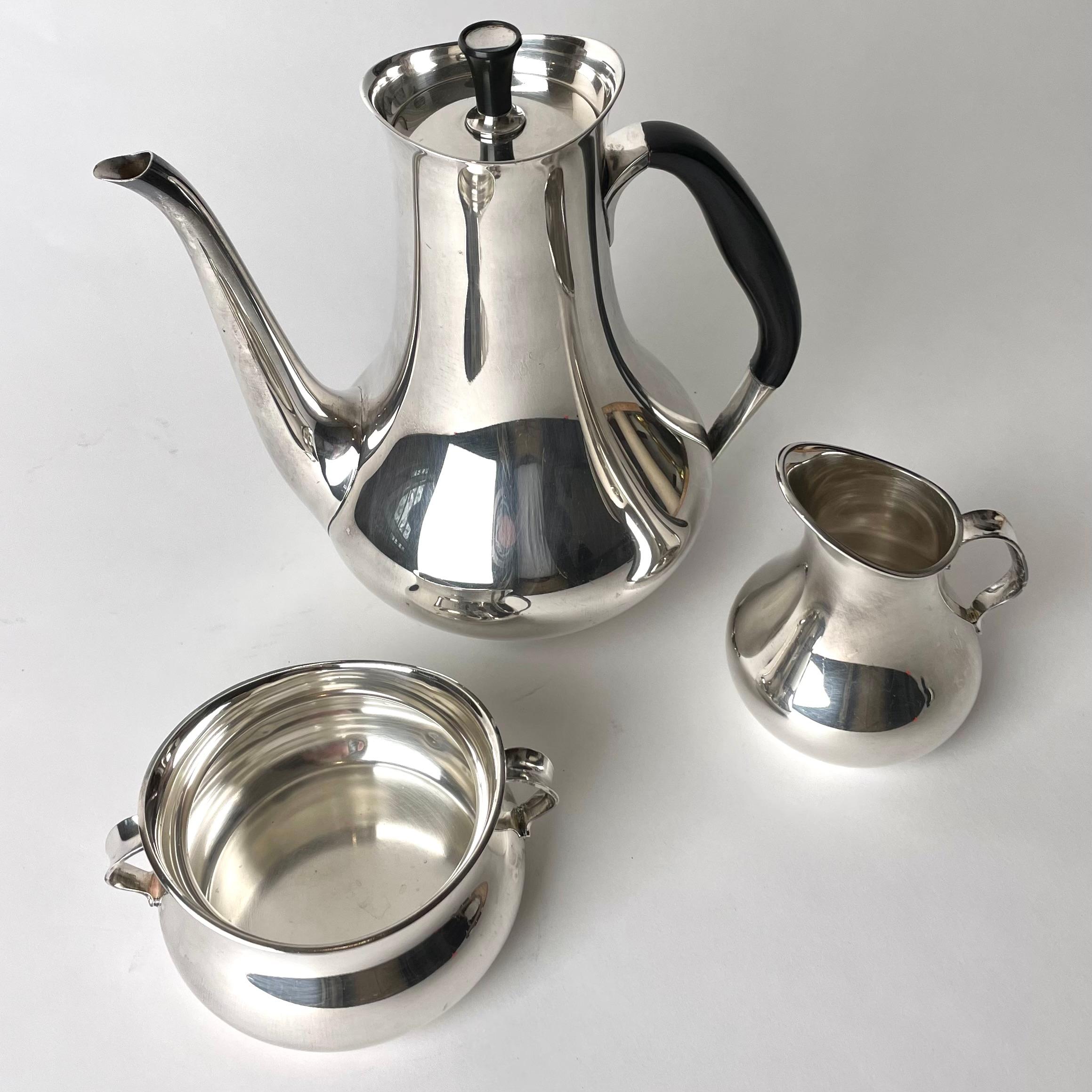 Mid-Century Modern Danish Coffee set of three parts in Silver by Hans Bunde for Cohr For Sale